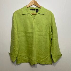 Willi Smith Linen Blouse Women’s‎ Medium Green Button Front 3/4 Sleeve Top